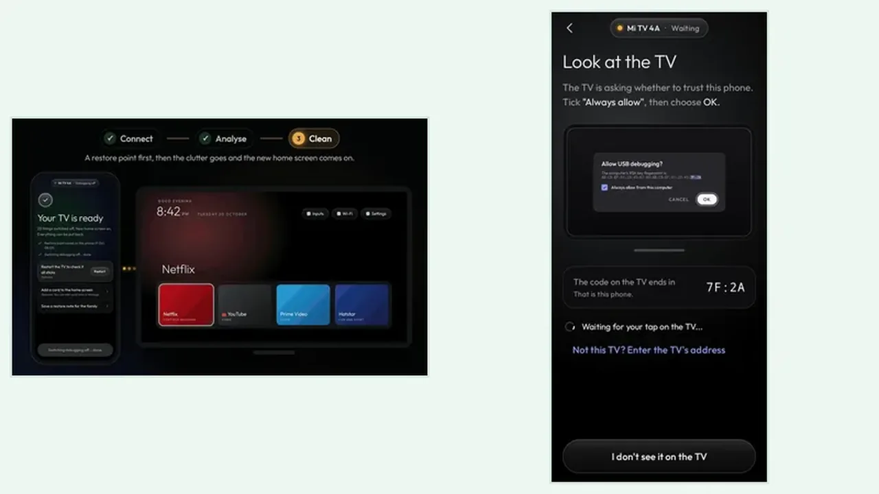 Clean Your TV clean step: TV ready with 23 things switched off and a new home screen