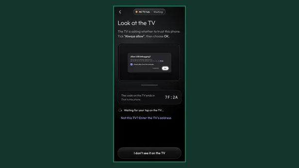Clean Your TV connect step: the TV asks whether to trust this phone